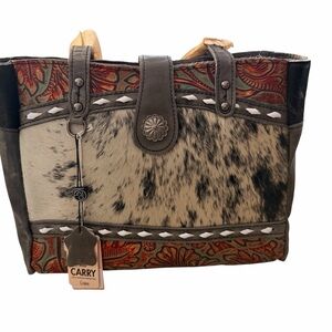 Concealed Carry Collection Genuine Leather Brown and Tan Tote Western Bag